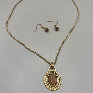 Elegant Gold and Brown Tiger Eye Necklace and Earring Set